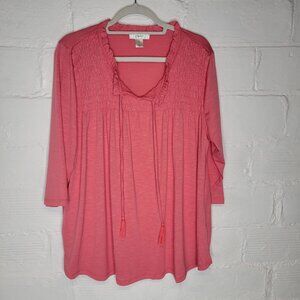 CJ Banks Women's Size 1X Shirt Top Pink Tie Neck